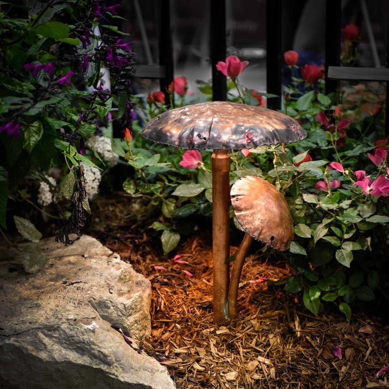 Two Mushroom Caps Copper LED Landscape Light
